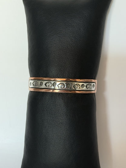 Copper & Navajo Sterling Silver Cuff Bracelet with Bear and Swirl Symbols