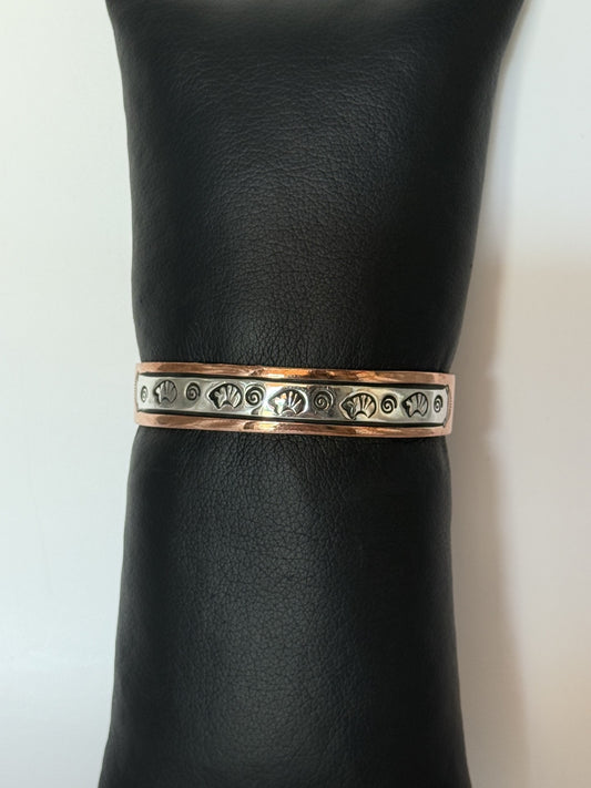 Copper & Navajo Sterling Silver Cuff Bracelet with Bear and Swirl Symbols