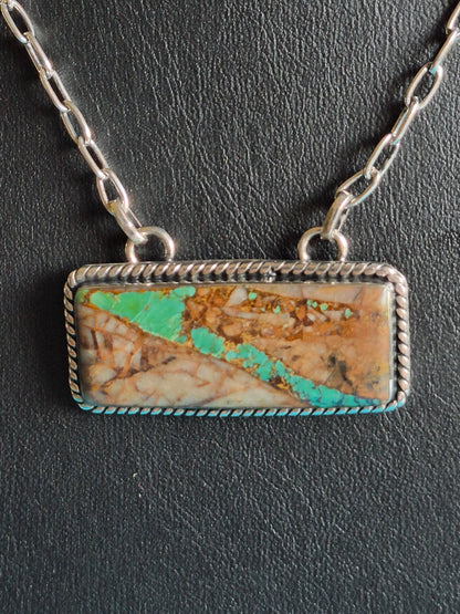 Boulder Turquoise & Sterling Silver Bar Necklace
