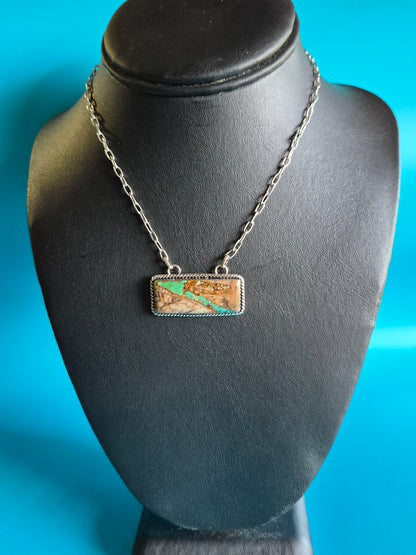 Boulder Turquoise & Sterling Silver Bar Necklace