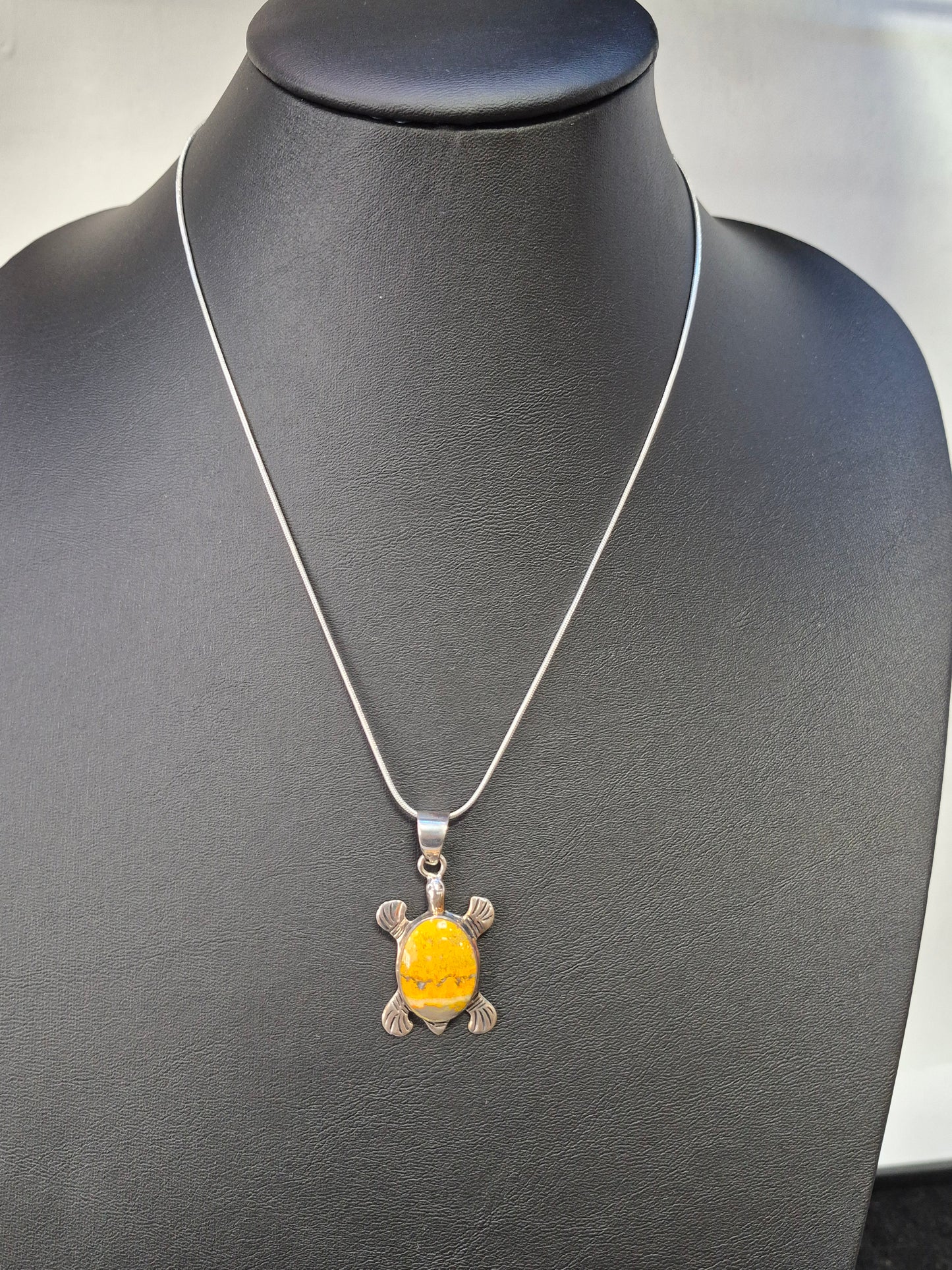 Bumblebee Jasper Turtle,Sterling Silver Necklace