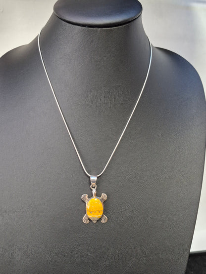 Bumblebee Jasper Turtle,Sterling Silver Necklace