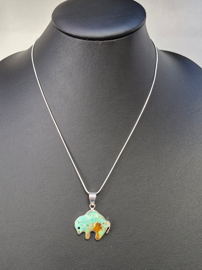 Turquoise & Sterling Silver Buffalo Necklace