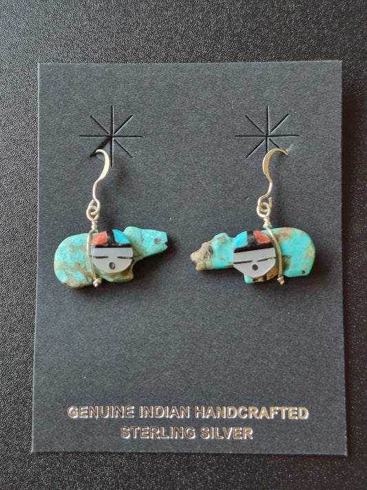 Turquoise Bear Fetish Earrings