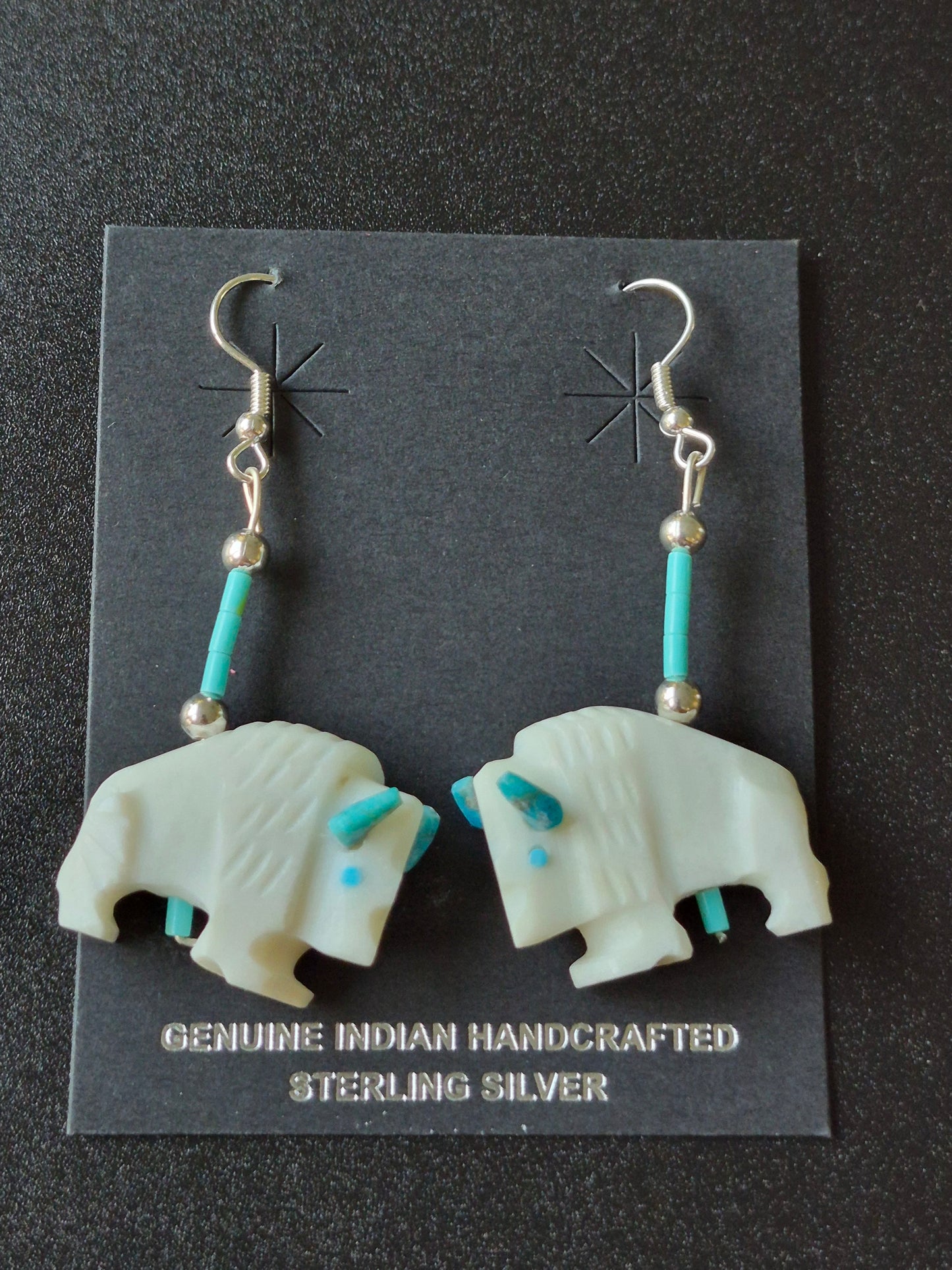 Alabaster & Turquoise Buffalo Fetish Earrings