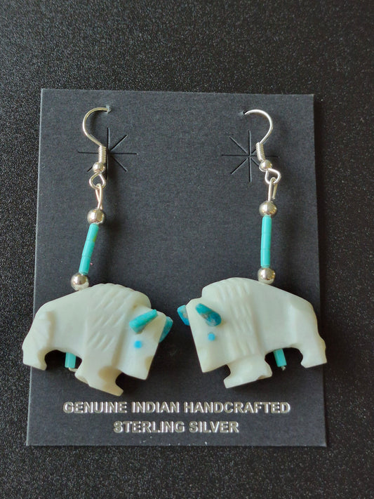 Alabaster & Turquoise Buffalo Fetish Earrings
