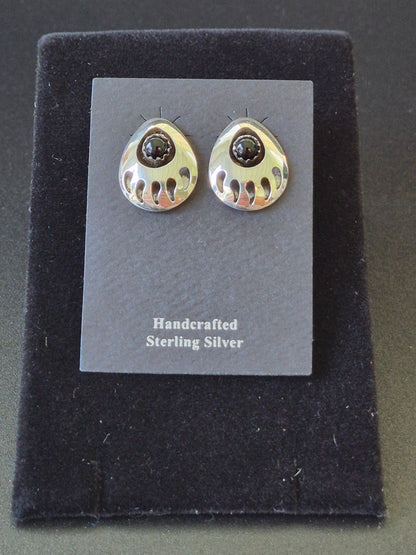 Sterling Silver & Onyx Bear paw Stud Earrings