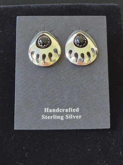 Sterling Silver & Onyx Bear paw Stud Earrings