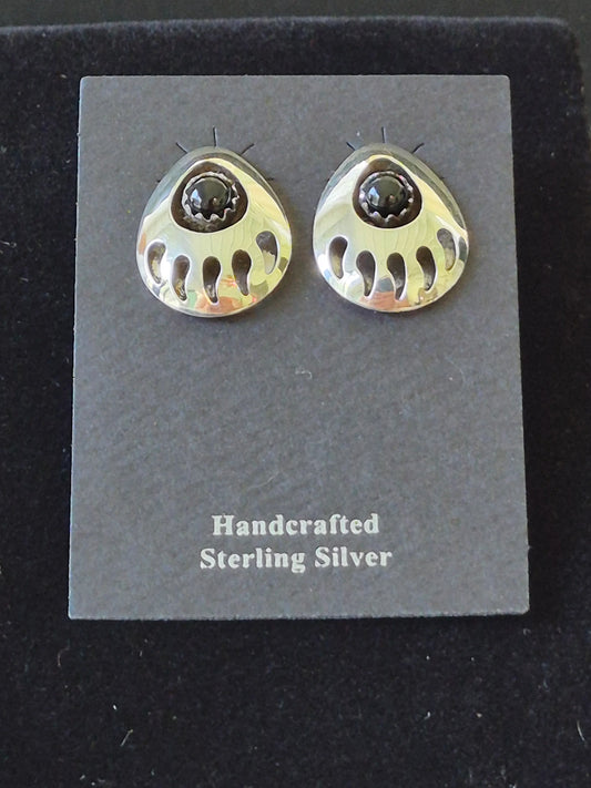 Sterling Silver & Onyx Bear paw Stud Earrings