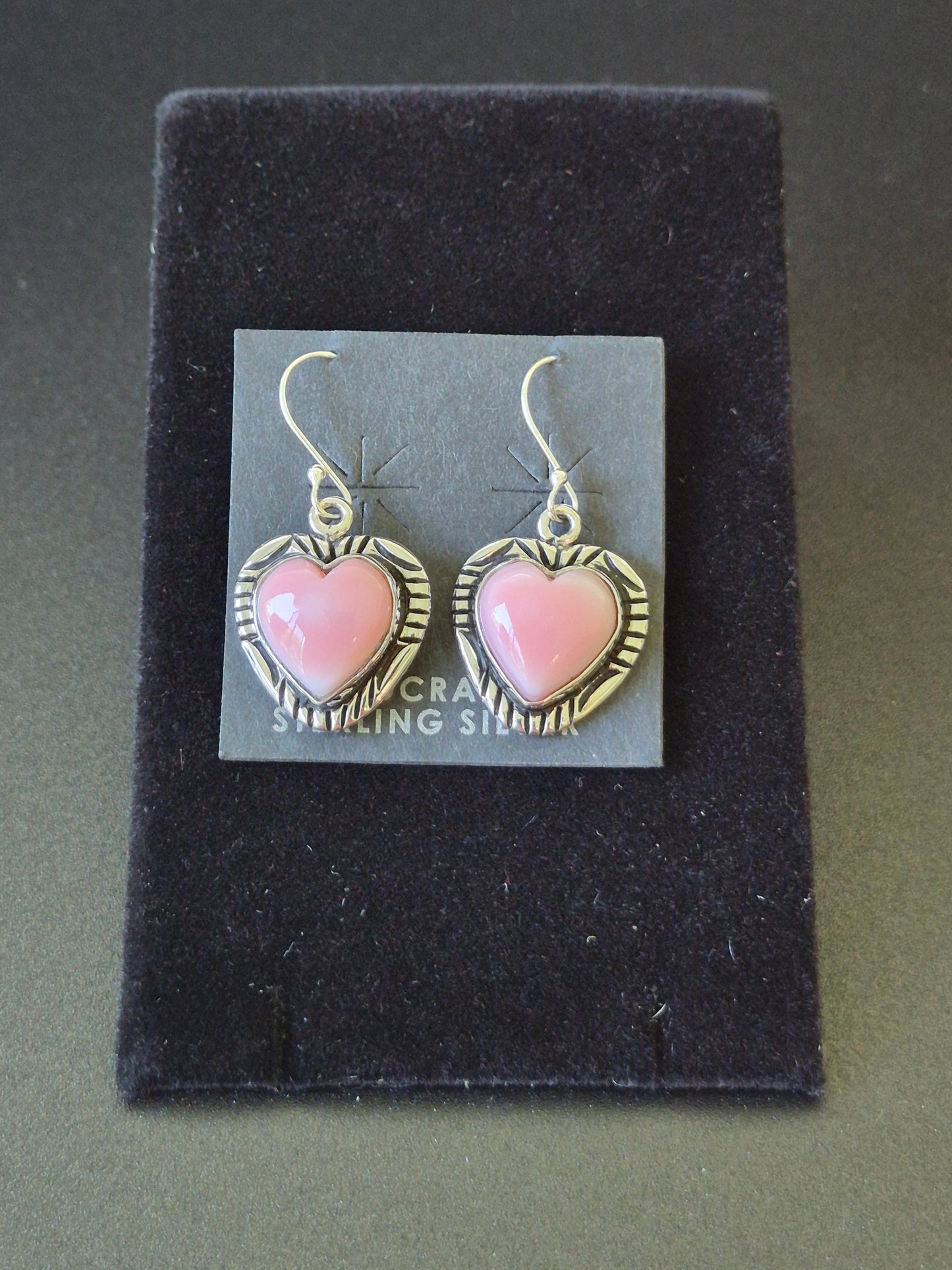 Pink Conch & Sterling Silver Heart Earrings