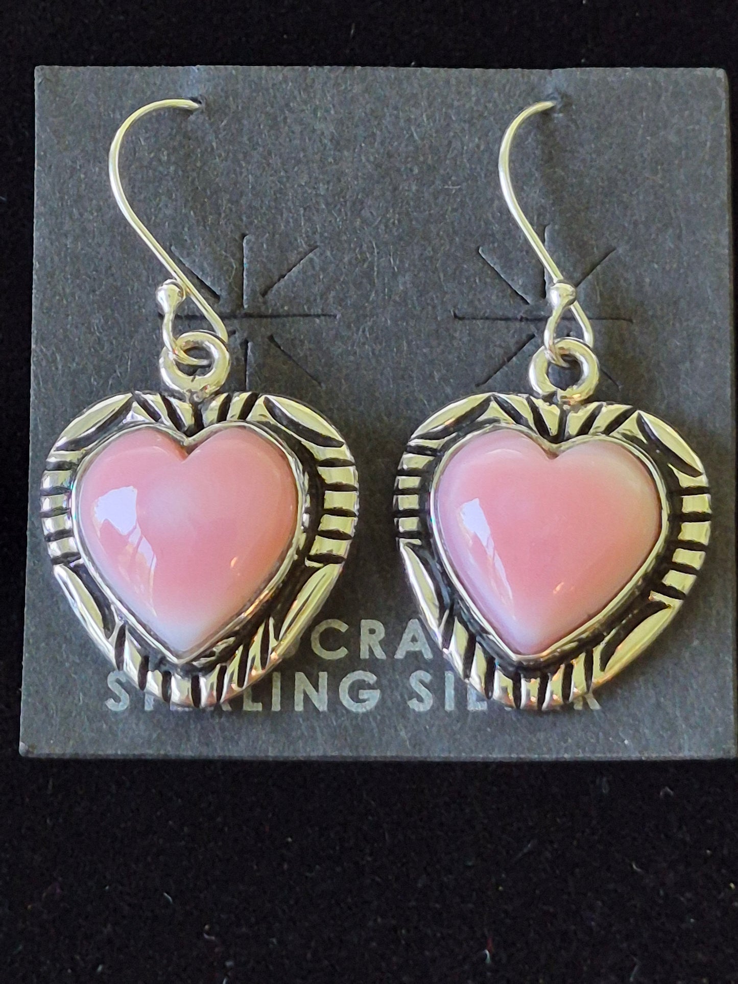 Pink Conch & Sterling Silver Heart Earrings