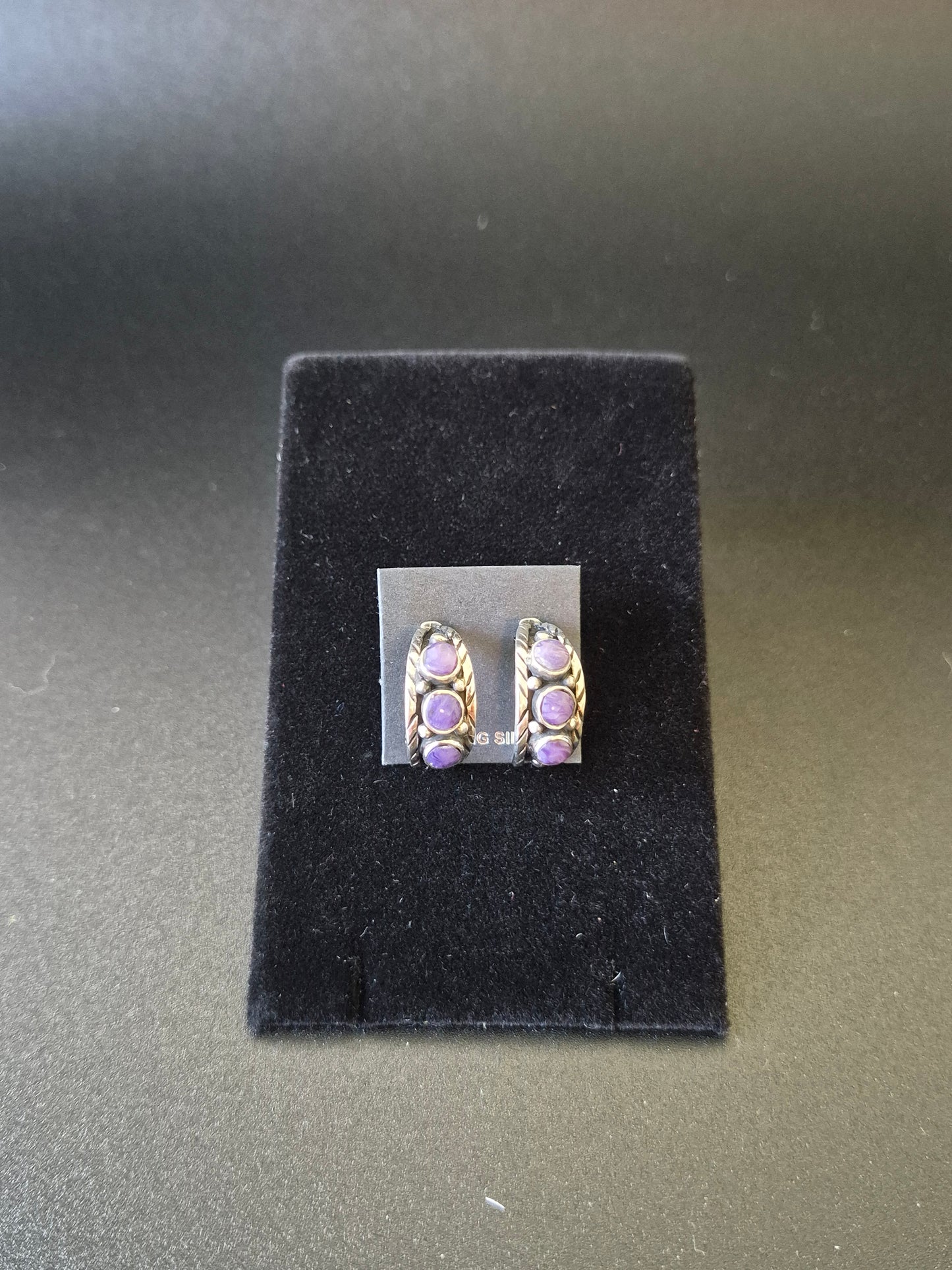 Charoite & Sterling Silver Hoops