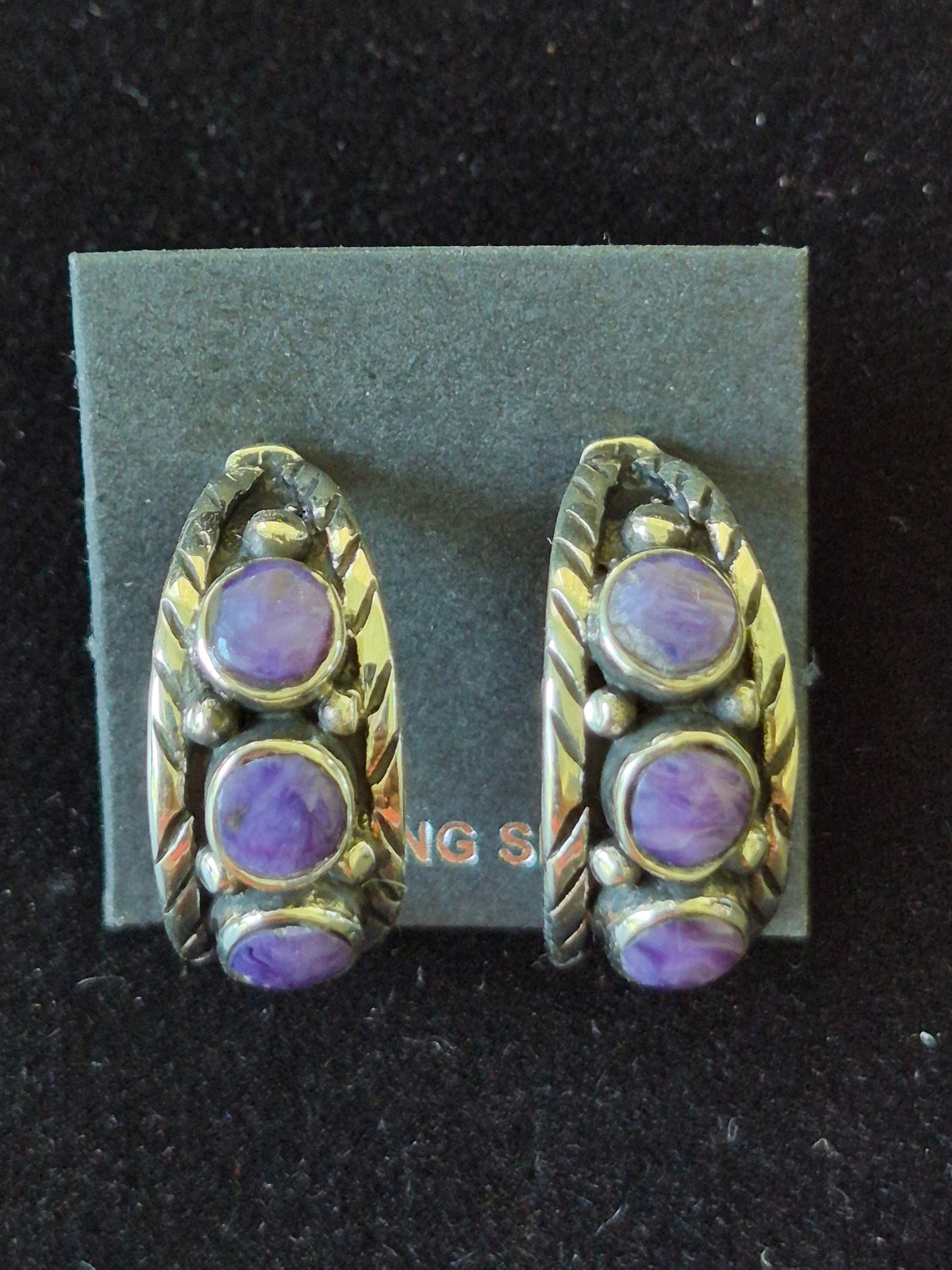 Charoite & Sterling Silver Hoops