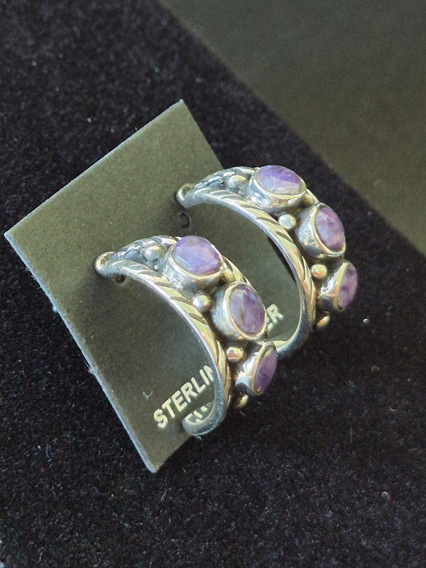 Charoite & Sterling Silver Hoops