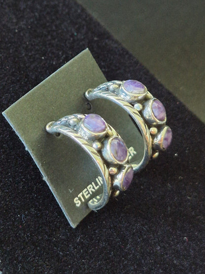 Charoite & Sterling Silver Hoops