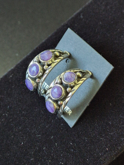 Charoite & Sterling Silver Hoops
