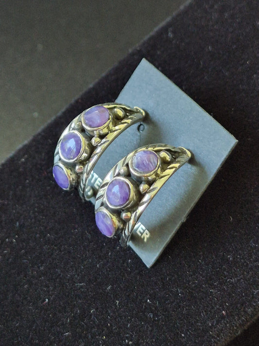 Charoite & Sterling Silver Hoops