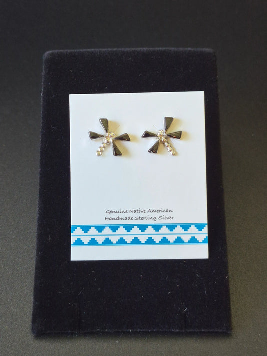 Onyx & Sterling Silver Dragonfly post Earrings