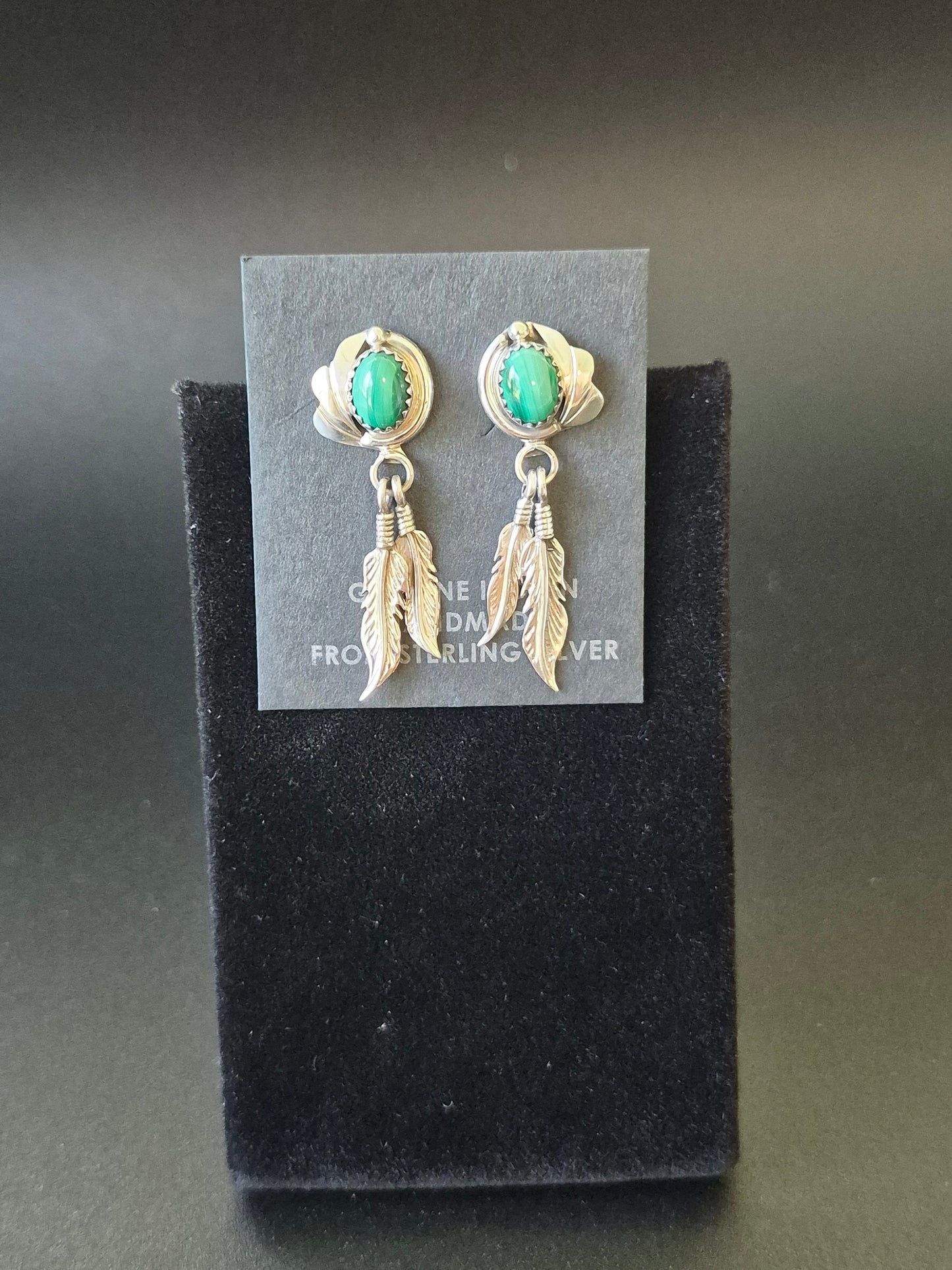 Sterling Silver and Malachite Feather Earrings