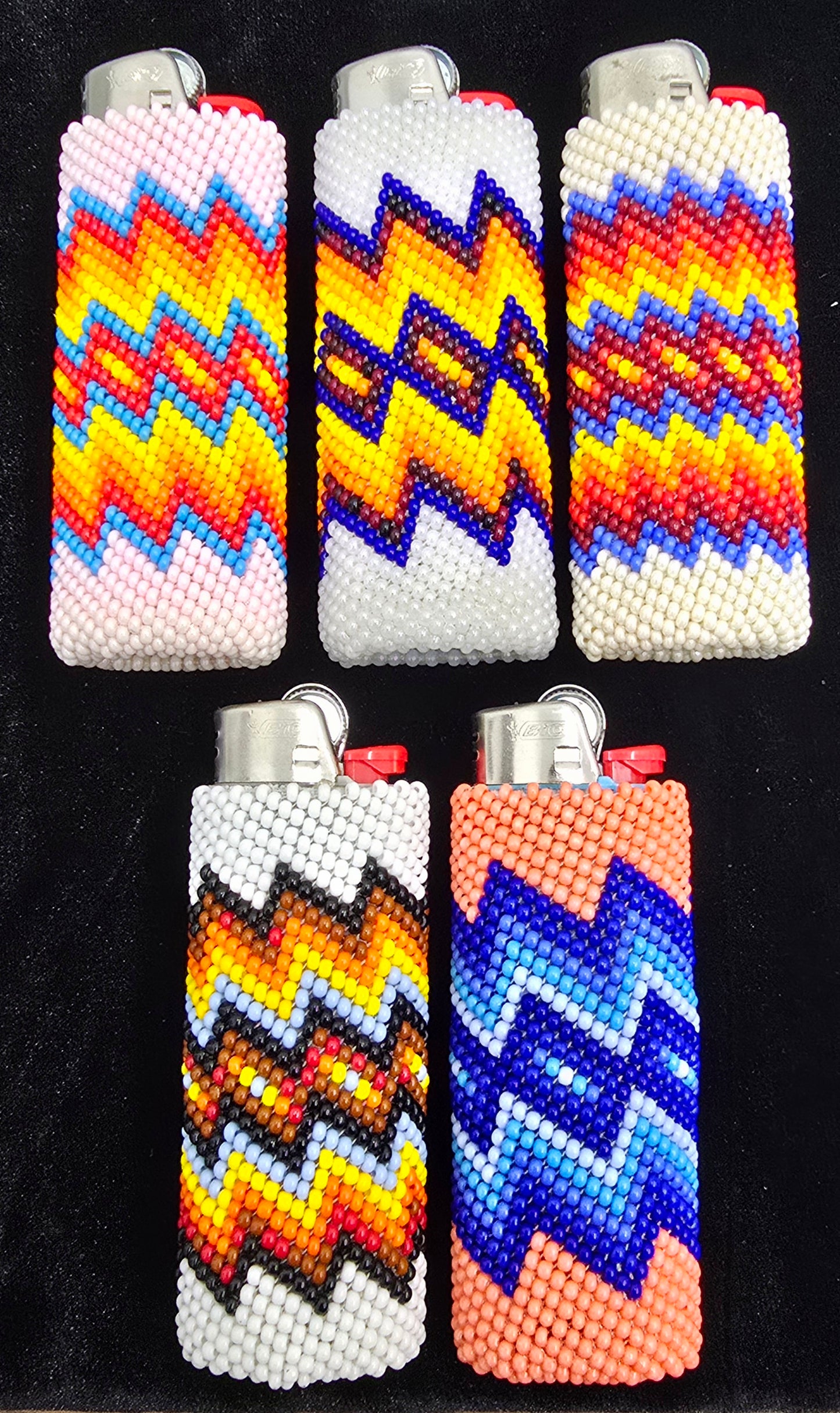 Beaded Lighter - Large (Light Pink w/Sky Blue Details)
