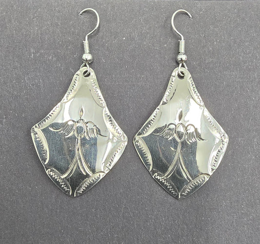 German Silver Waterbird Earrings by Adam Caesar - Rounded Kite