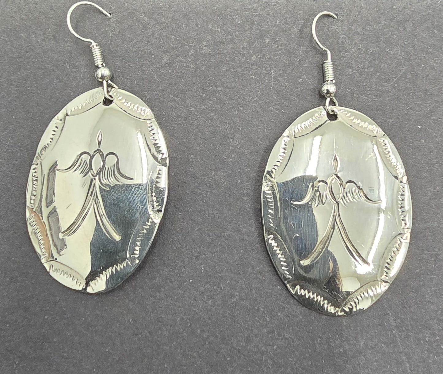 German Silver Waterbird Earrings by Adam Caesar - Oval
