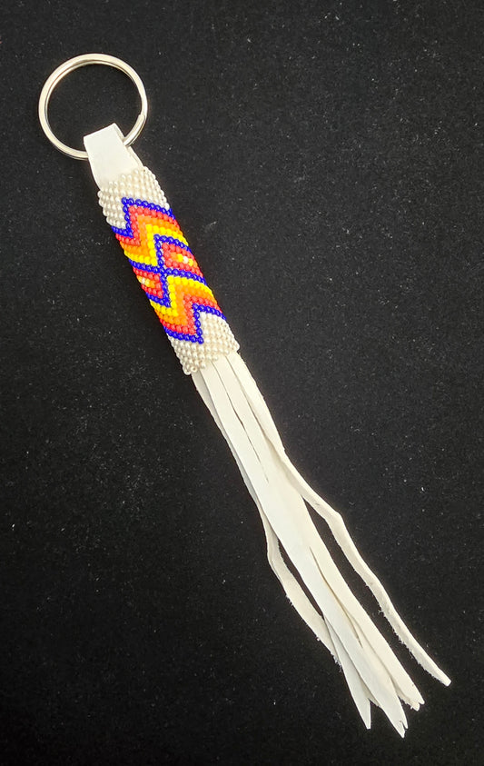 Beaded Keychain - Cream w/Royal Blue Details