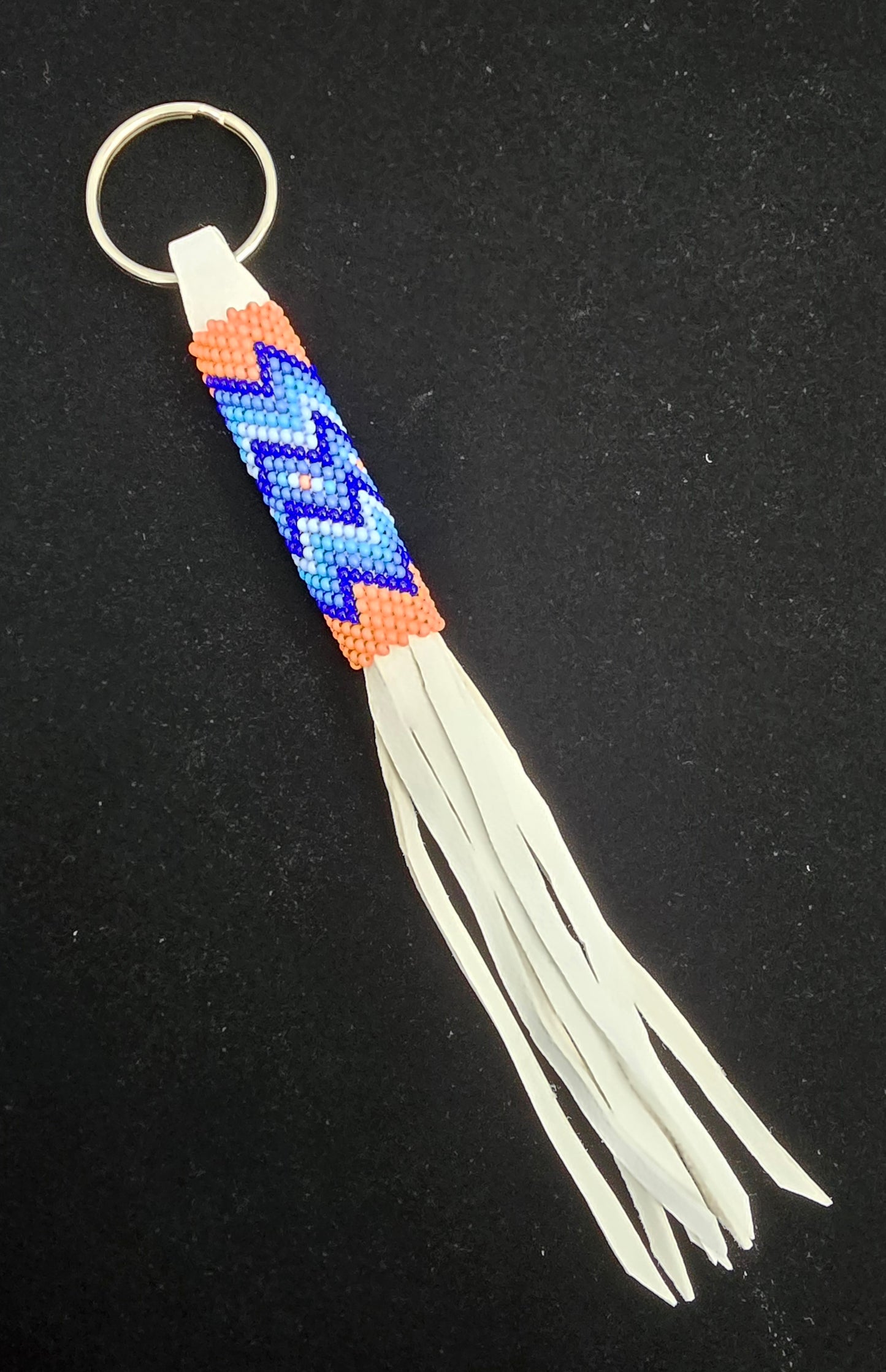 Beaded Keychain - Coral Pink w/Blue Details