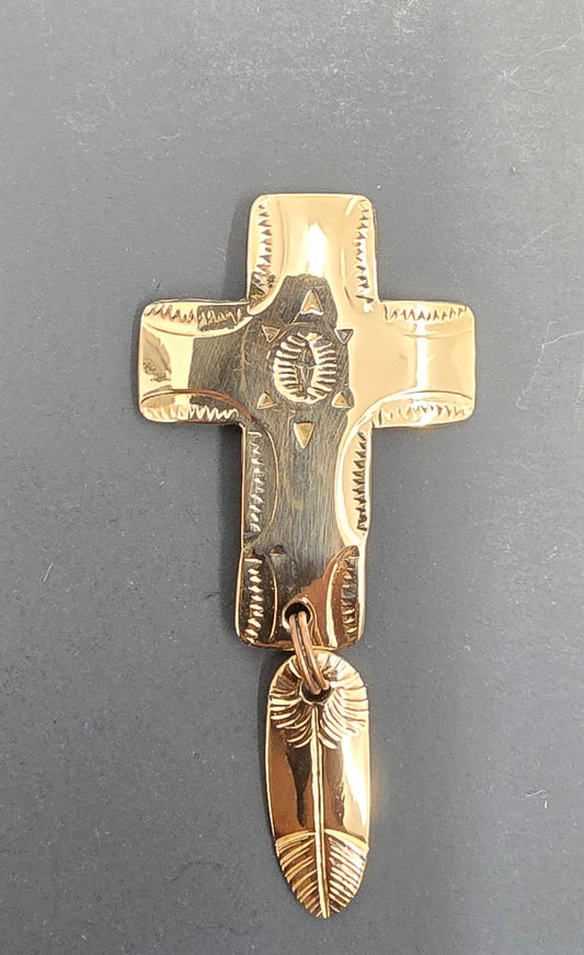 Bronze Cross & Feather Pin