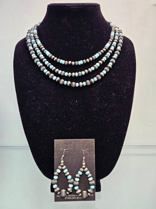 Turquoise & Navajo Pearl Necklace/Earring Set
