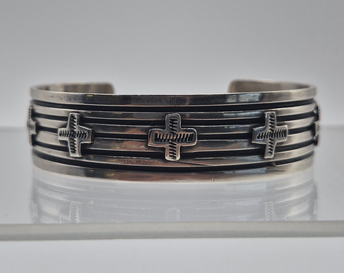Sterling Silver Crosses Cuff Bracelet