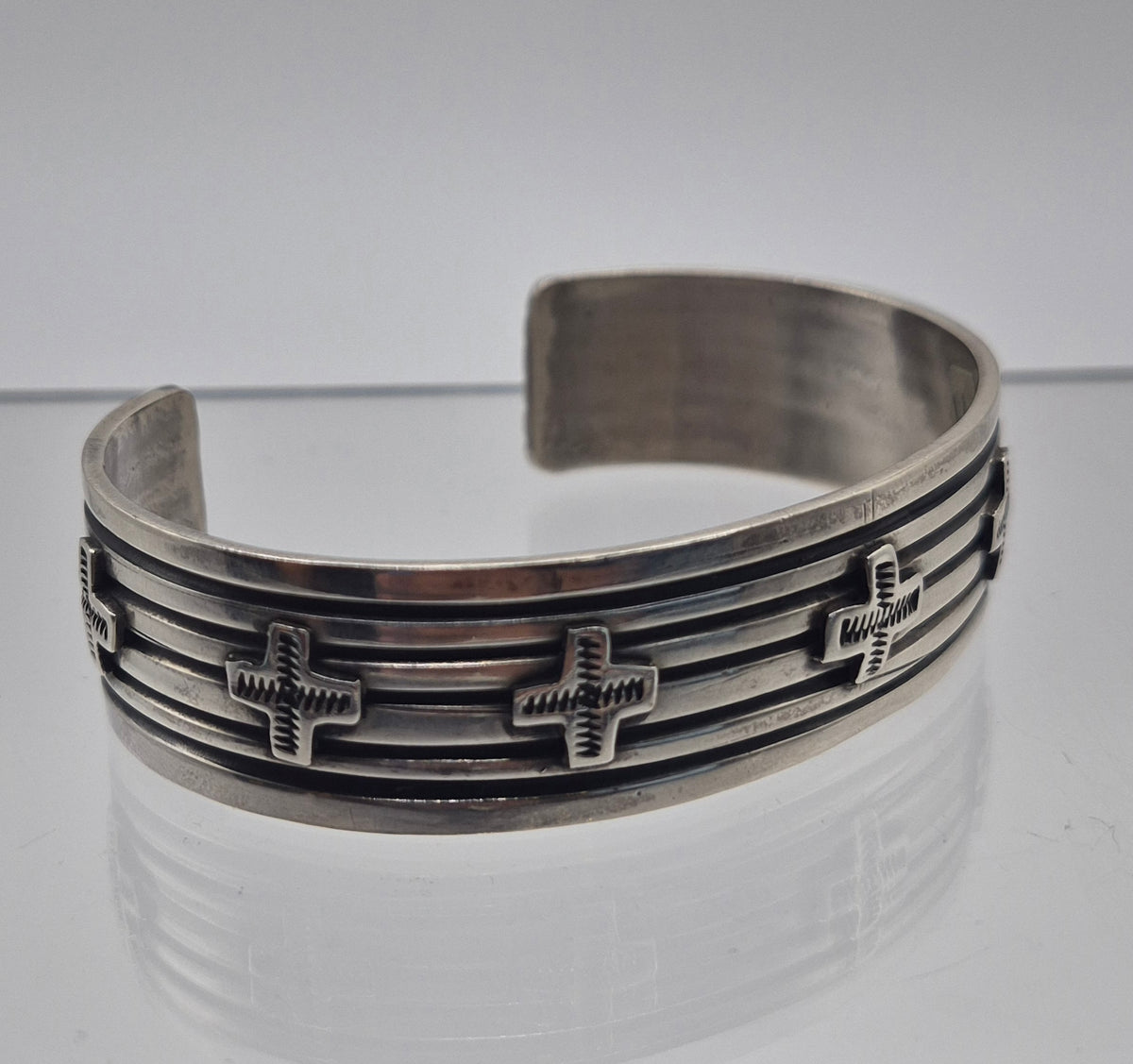 Sterling Silver Crosses Cuff Bracelet