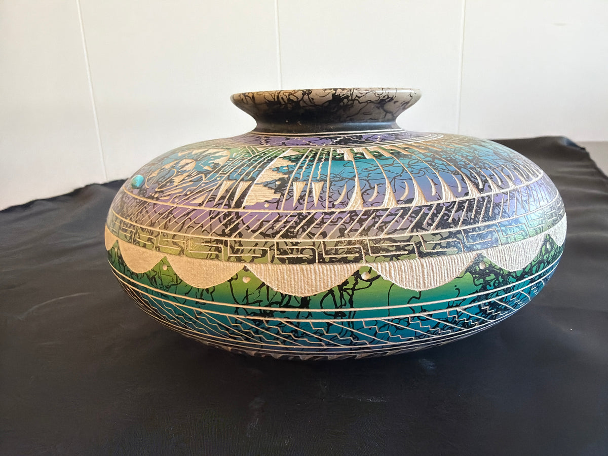 Horsehair Pottery- Myron Charlie ( Purple/green/blue) (Navajo)