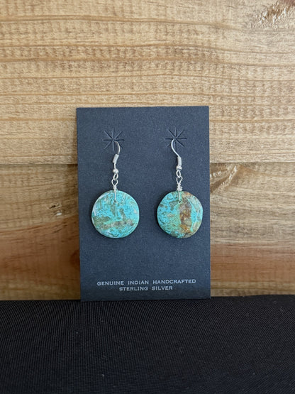 Turquoise & Sterling Silver Circle Slab Dangle Earrings