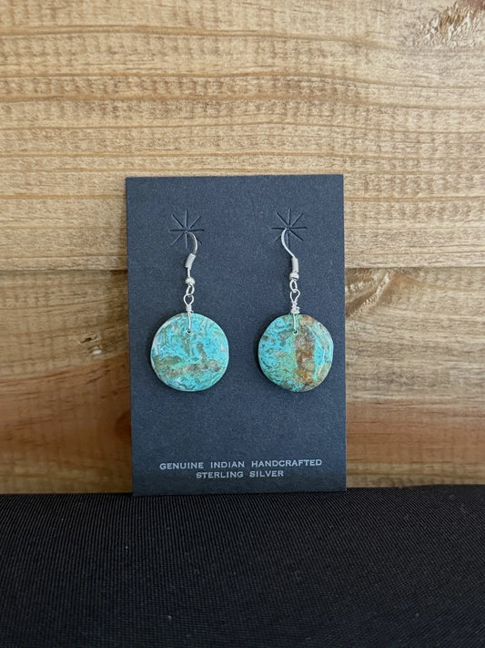 Turquoise & Sterling Silver Circle Slab Dangle Earrings