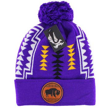 NATIVE BUFFALO , POM BEANIE: Black