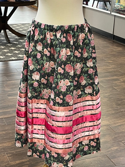Pink Floral Ribbon Skirt with Pink Ribbons; Waist 36", Length 32"