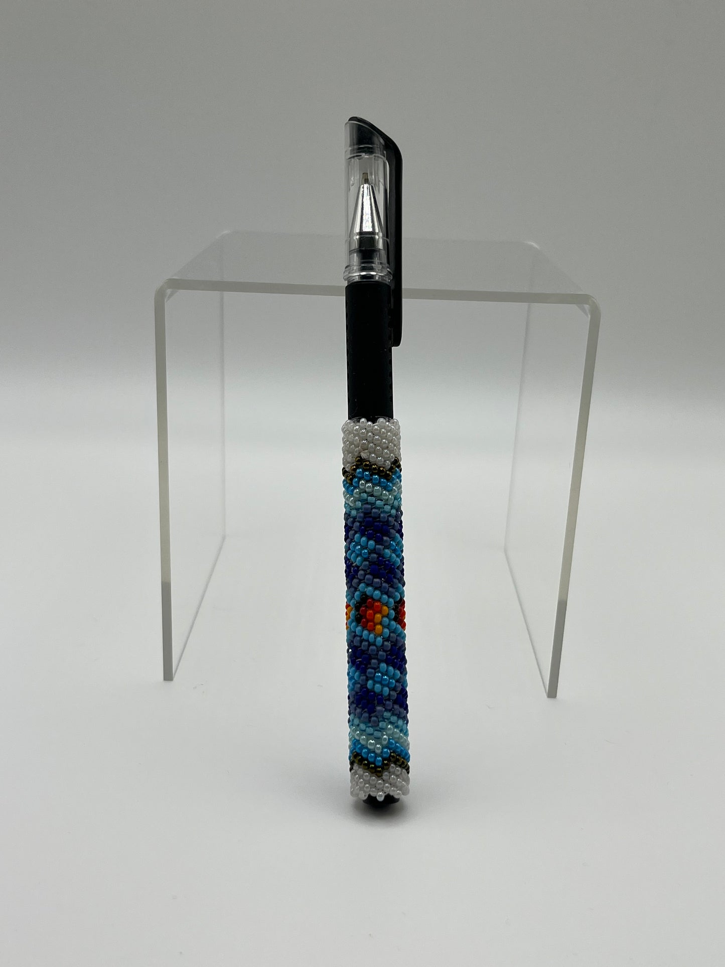 Beaded Pen Blue and White