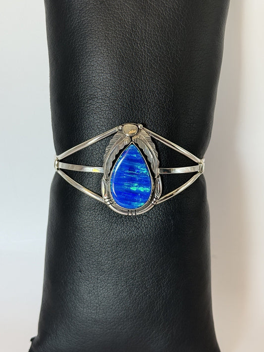 Lab Blue Opal & Sterling Silver Bracelet