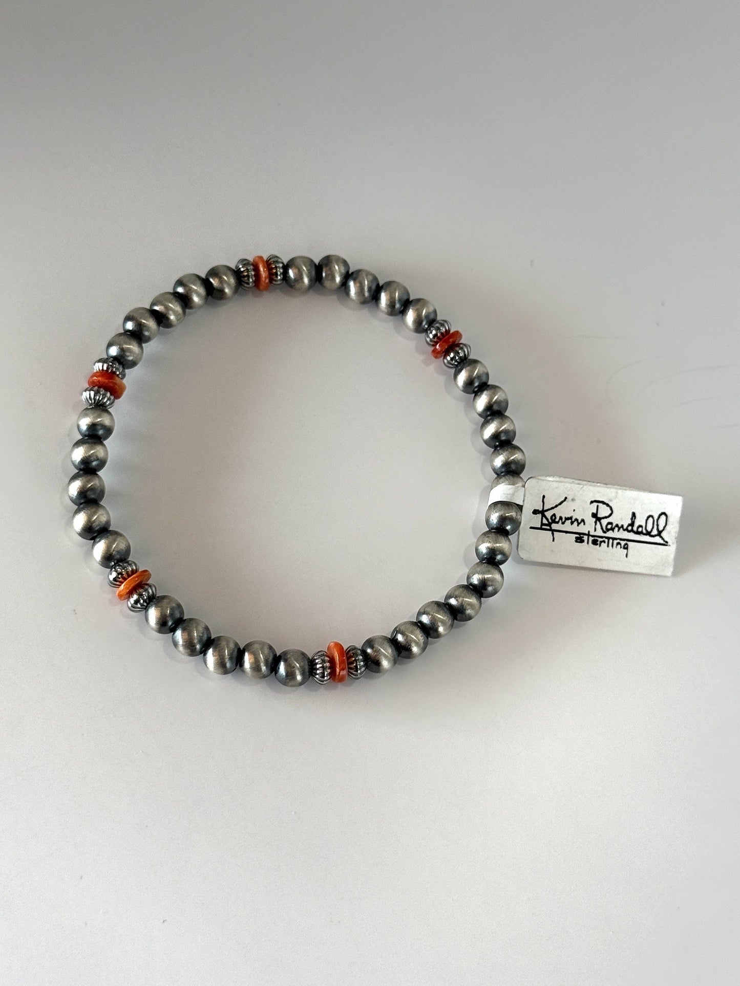 Spiny Oyster Shell & Sterling Silver Bead Bracelet