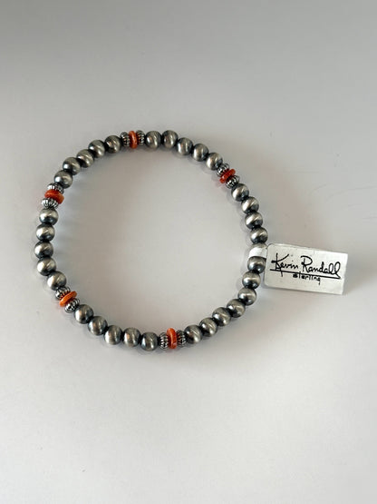 Spiny Oyster Shell & Sterling Silver Bead Bracelet