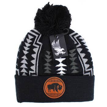 NATIVE BUFFALO , POM BEANIE: Black