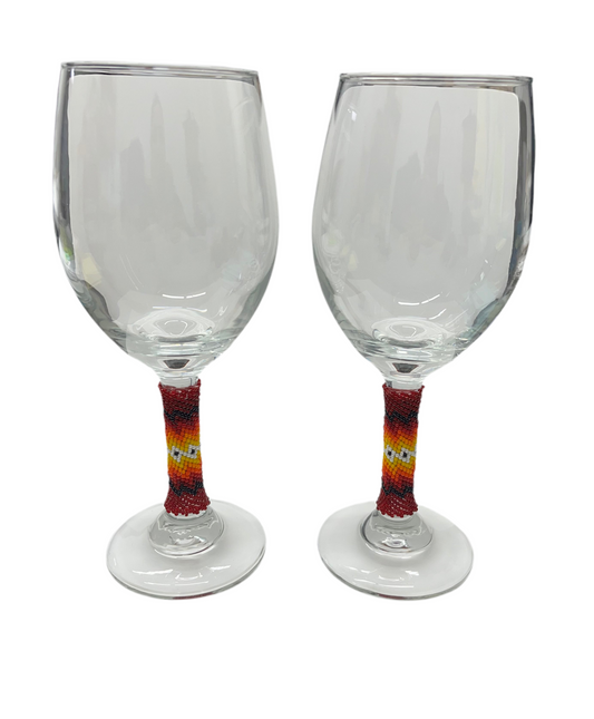 Beaded Wine Glasses (set of 2); Dark Red