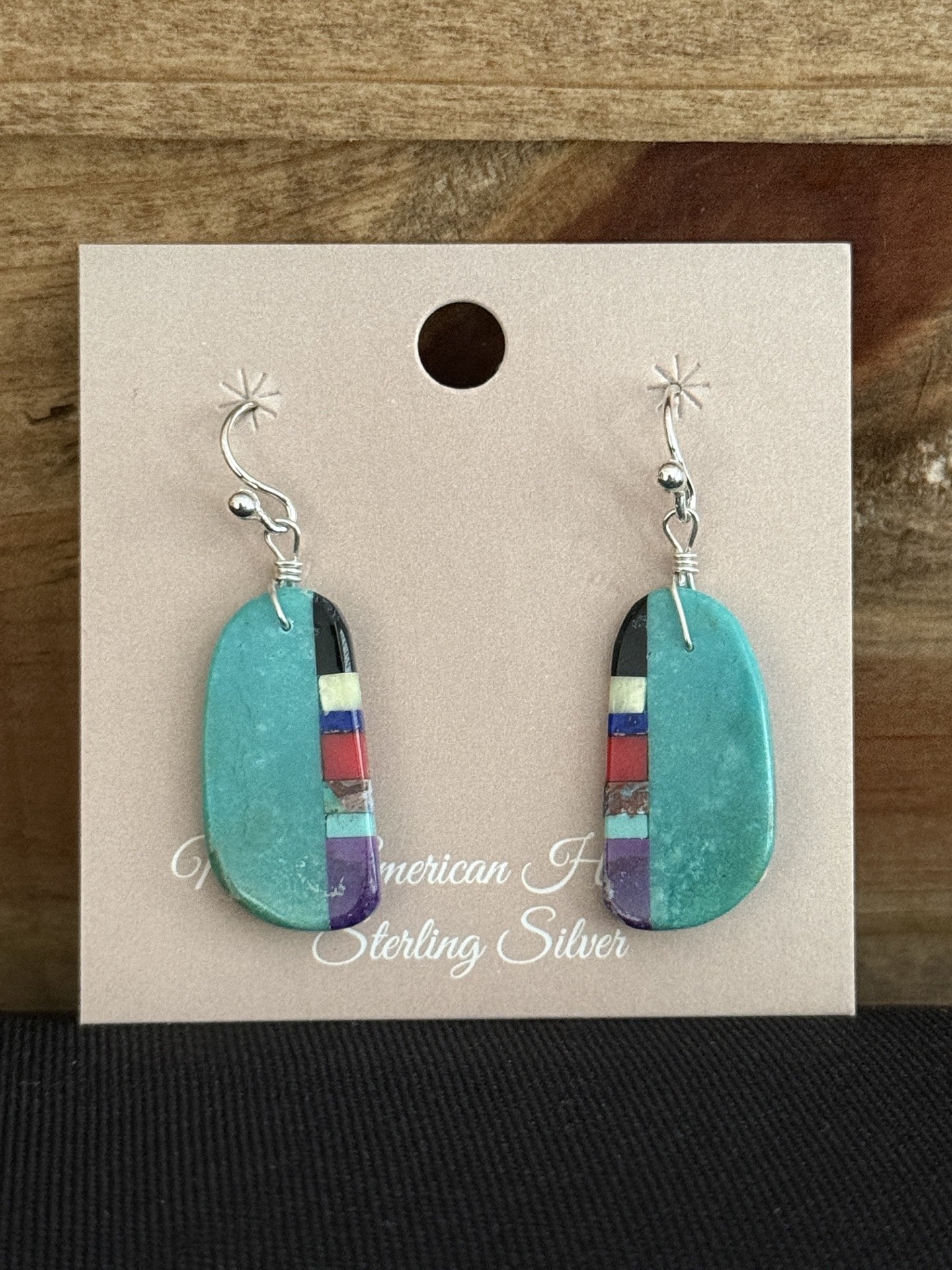 Turquoise Inlay & Sterling Silver Slab Dangle Earrings