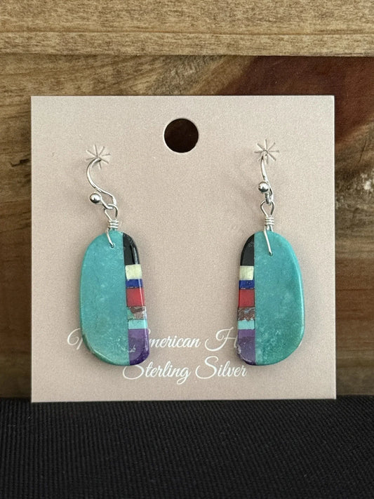 Turquoise Inlay & Sterling Silver Slab Dangle Earrings