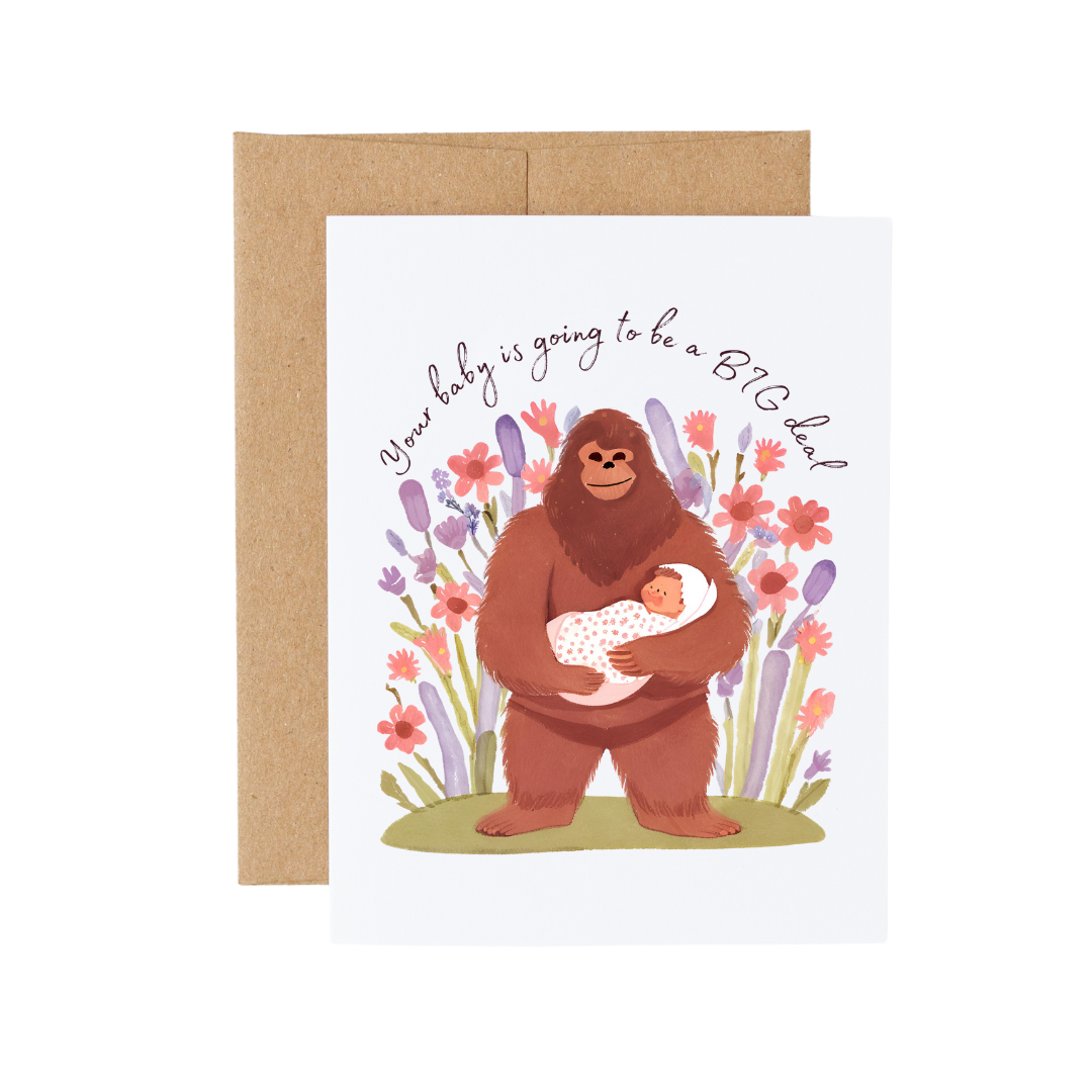 Bigfoot Baby Shower & Pregnancy Congratulations Card: White