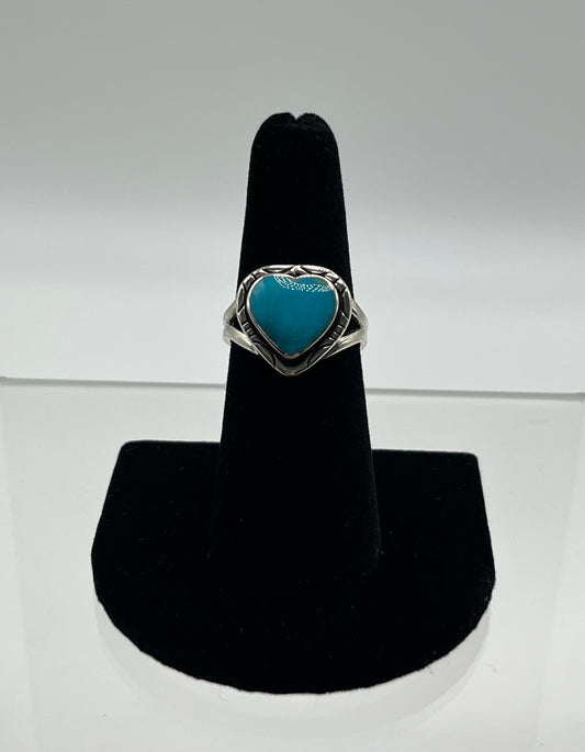 Turquoise and Sterling Silver Heart Shaped Ring Size 7