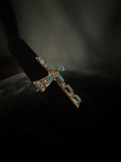Turquoise/Sterling Silver Cross Ring (Size 8)