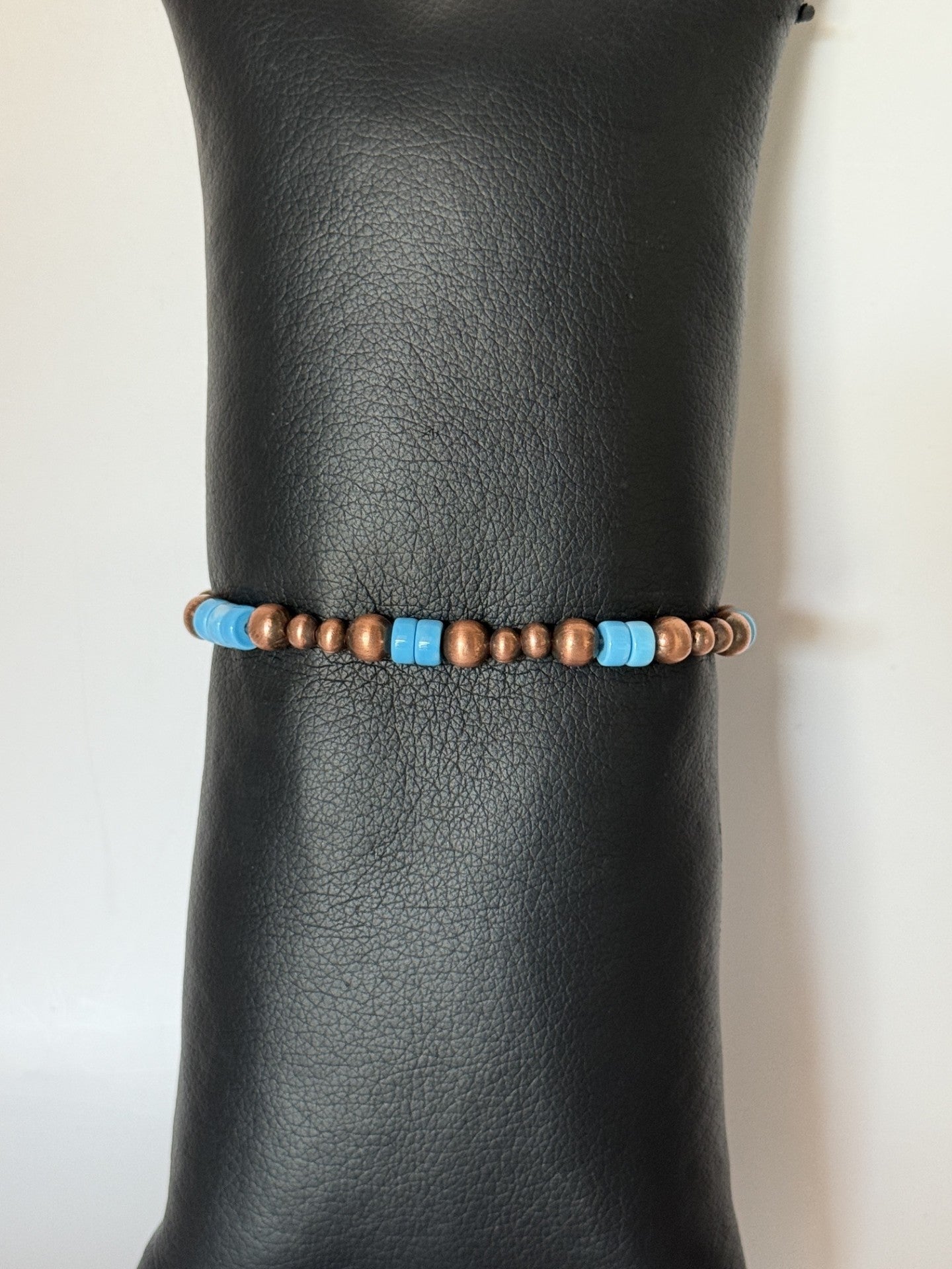 Kingman Turquoise & Copper Beaded Stretchy Bracelet