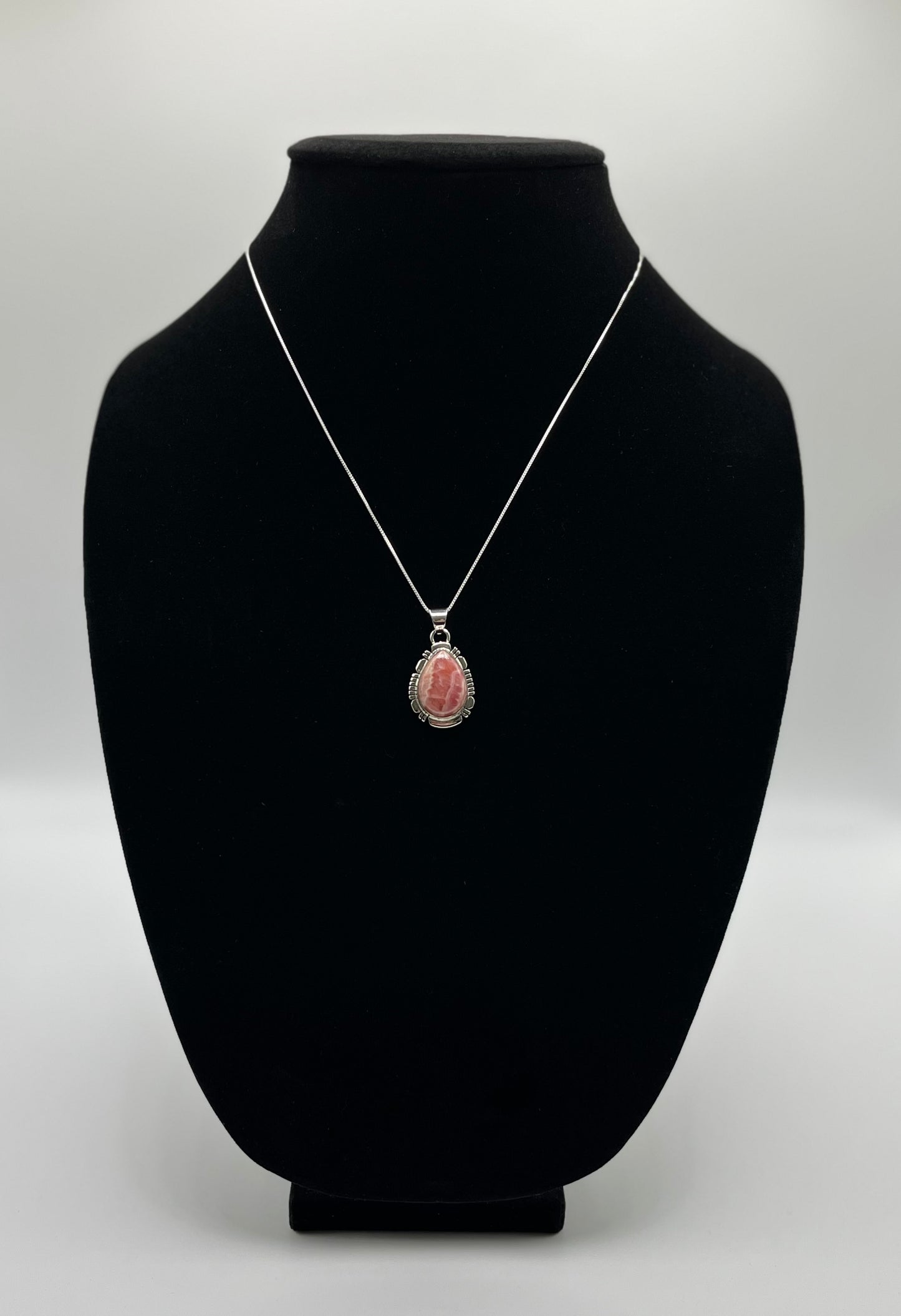 Rhodochrosite and Sterling Silver Pendant with chain